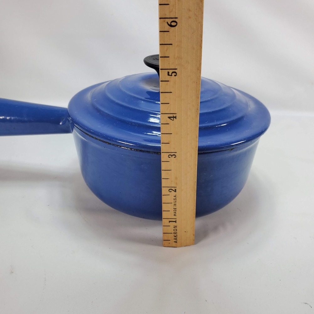 Le Creuset Saucepan #16 Cousances Blue Enameled Cast Iron Vintage France Lid - Picture 10 of 12